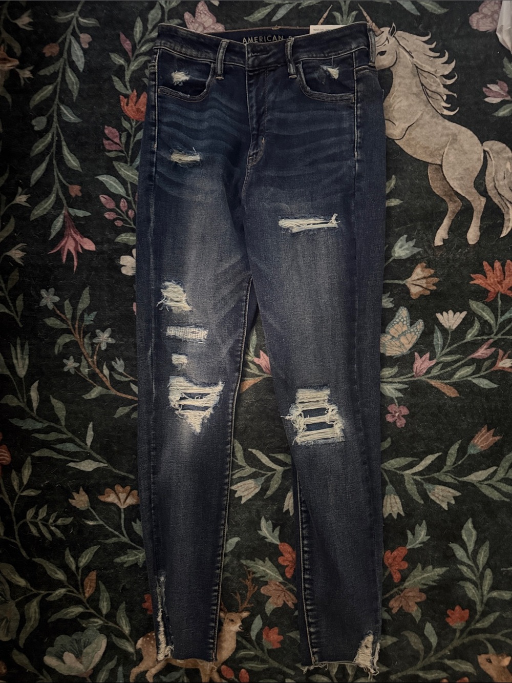 American Eagle Outfitters Navy Distressed Skinny Jeans